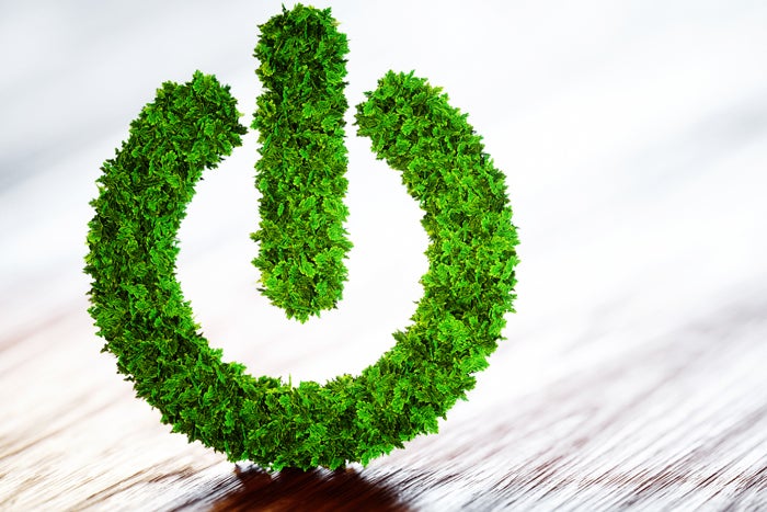 Saving energy power button green