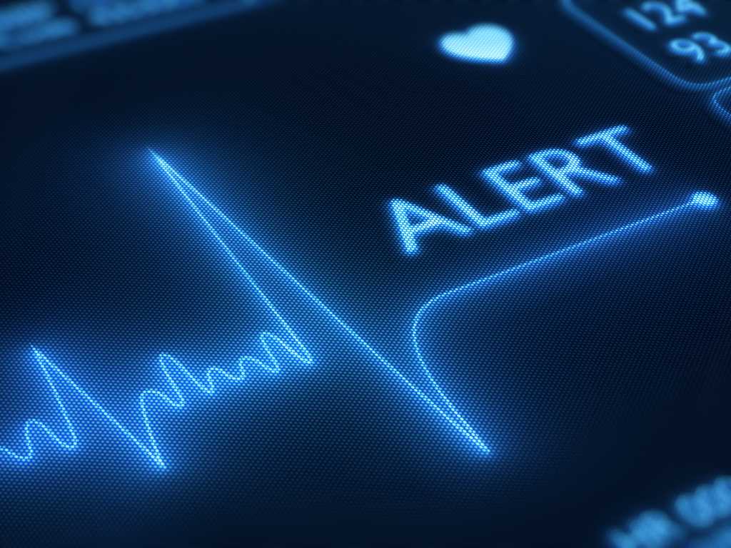 Flat line alert on heart monitor    160085472