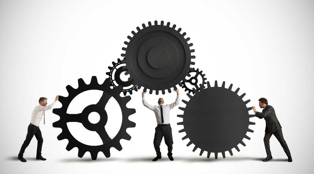 Teamwork gears workers cooperation mechanics process