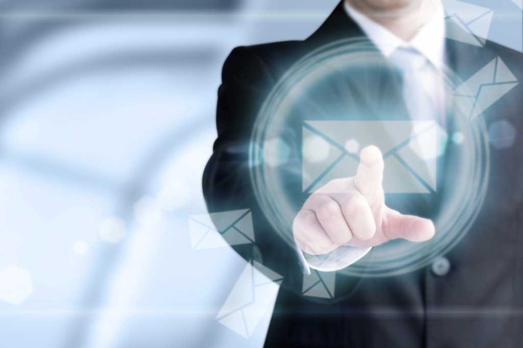 Businessman finger touch virtual buttons mobile email apps