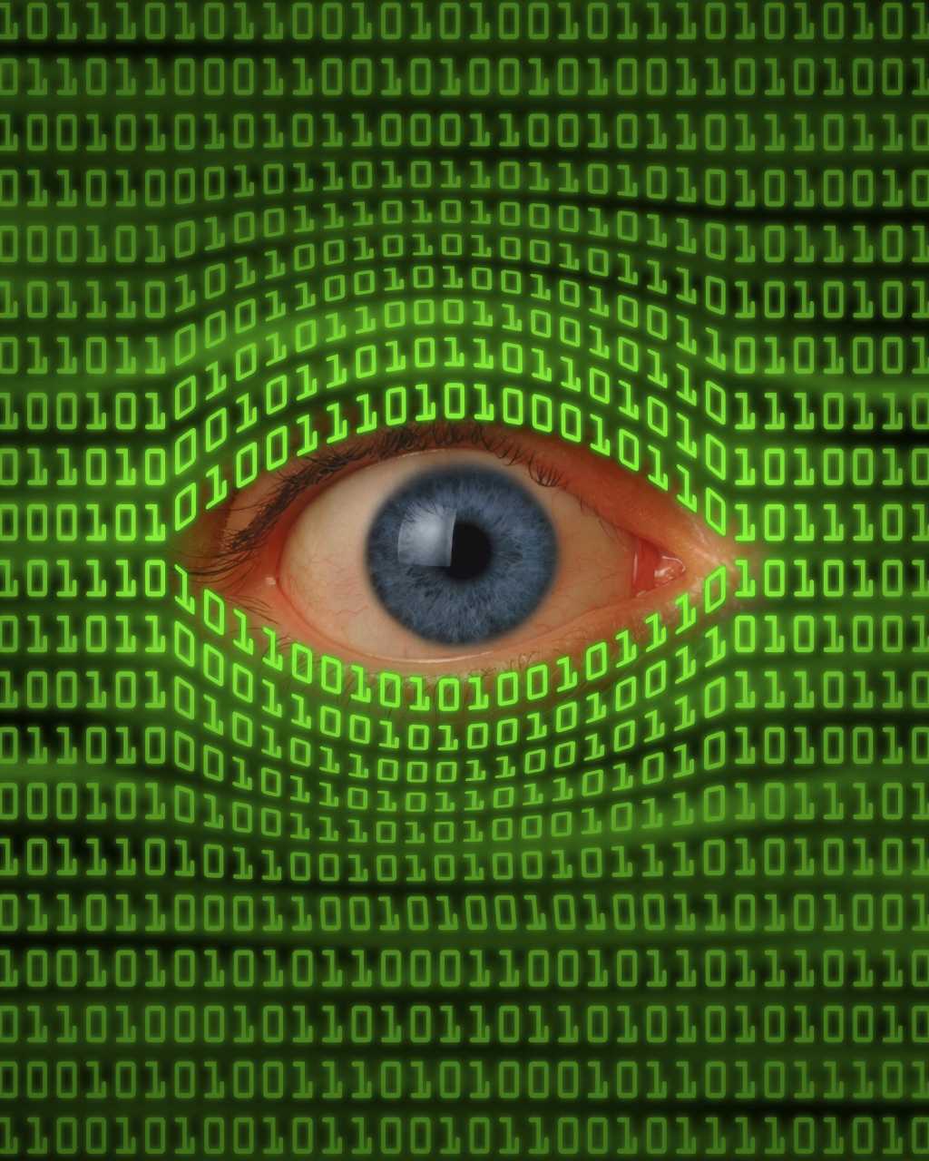 Eye peeking through binary code 175330322