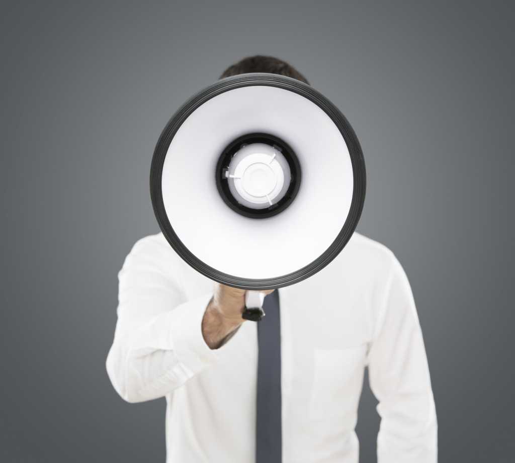 Man megaphone talk attention call