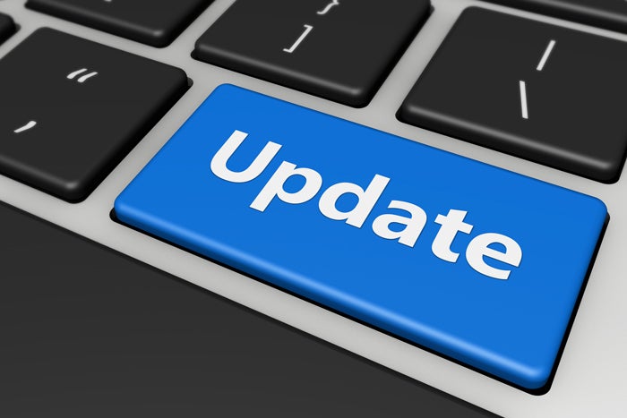 Keyboard with blue update button