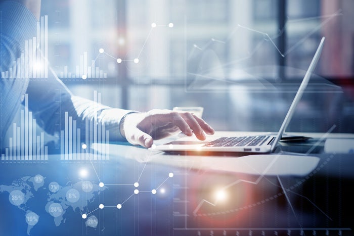 analyze data graphs laptop user man worker