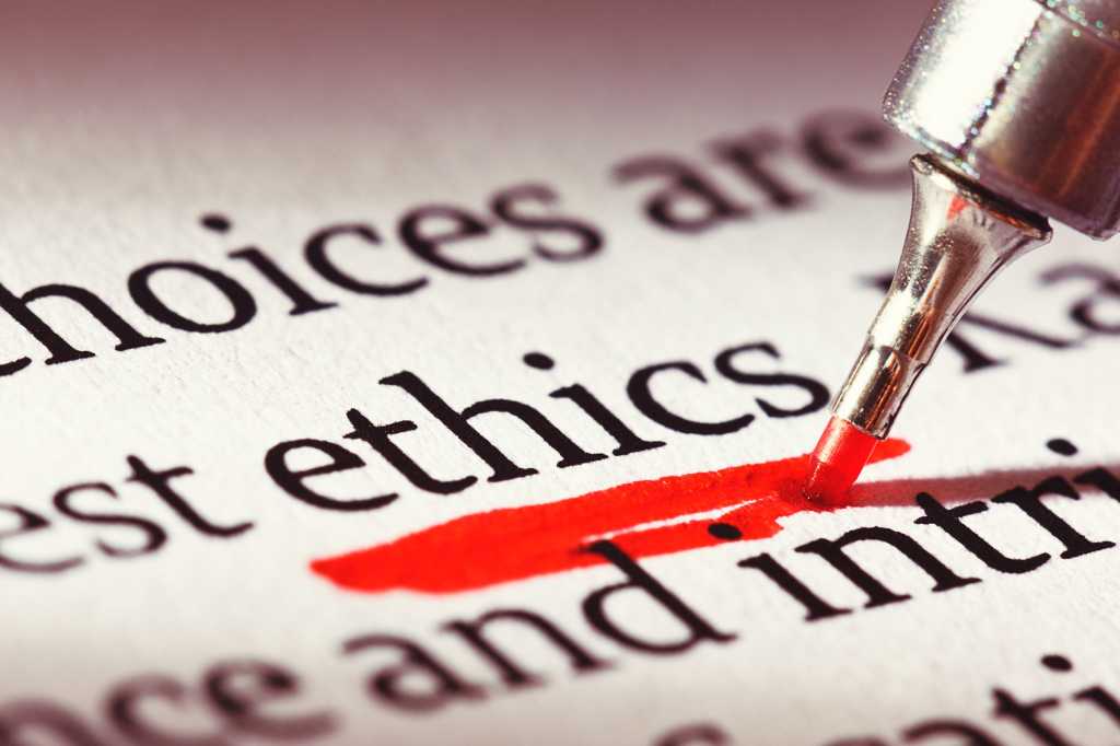 Ethics is underscored heavily in a document [morality, ethical, ethics]