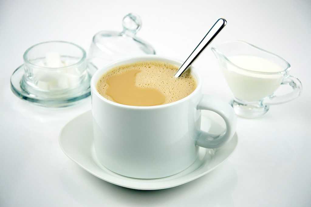 Coffee with cream and sugar.