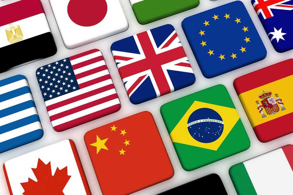 World flags on keyboard buttons.