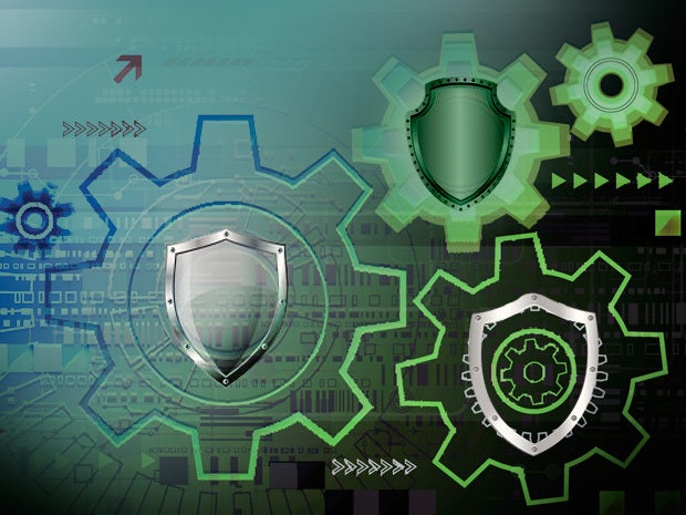 cybersecurity shield and gear image