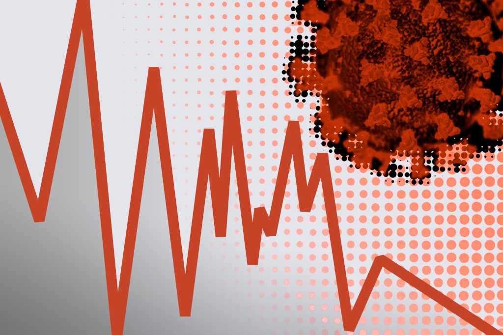 Declining line graph / decreasing trend chart showing impact of the virus