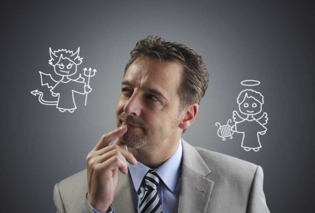 devil angel businessman good evil thought consider sin