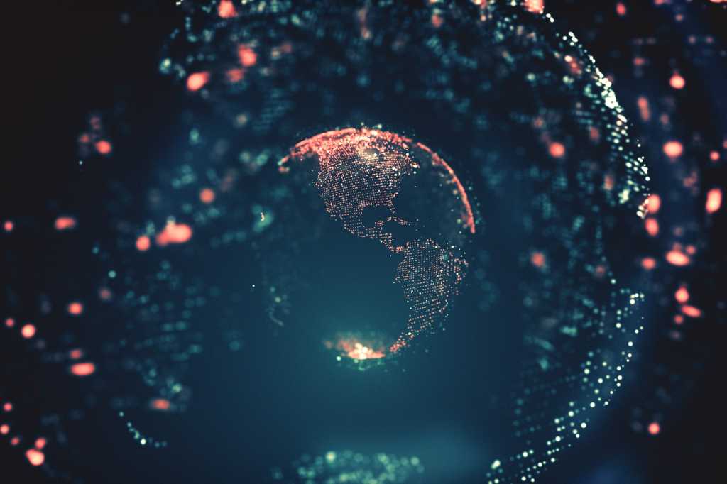 global connections / digital world map / planet earth / particles, light