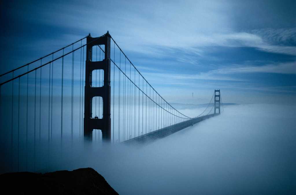 golden gate bridge in fog san francisco california 78393039