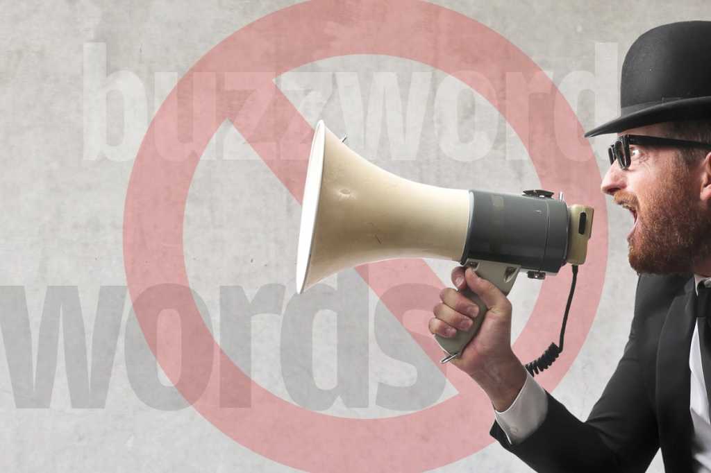 man with megaphone yelling buzzwords