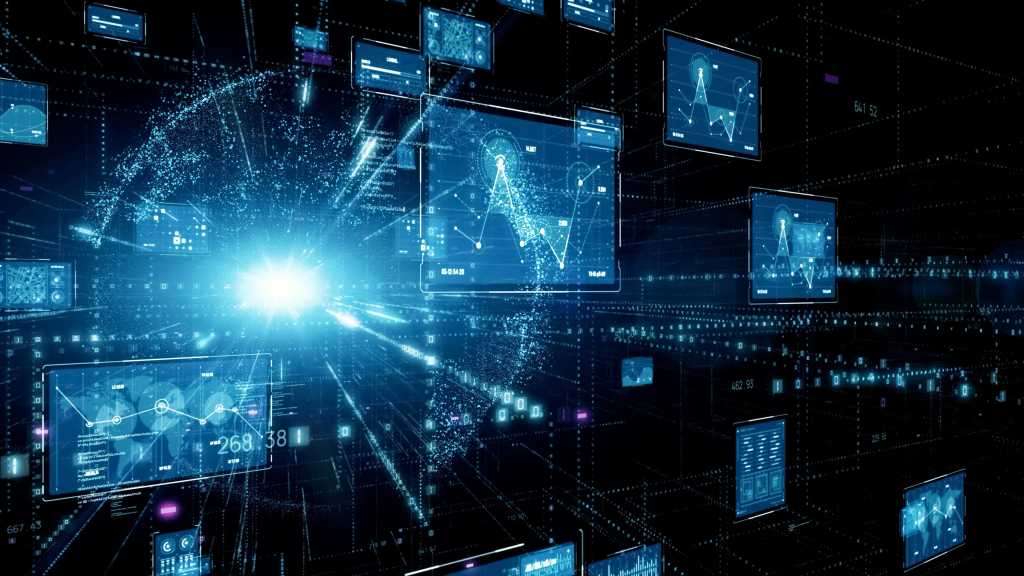 Digital transformation concept. System engineering. Binary code. Programming.