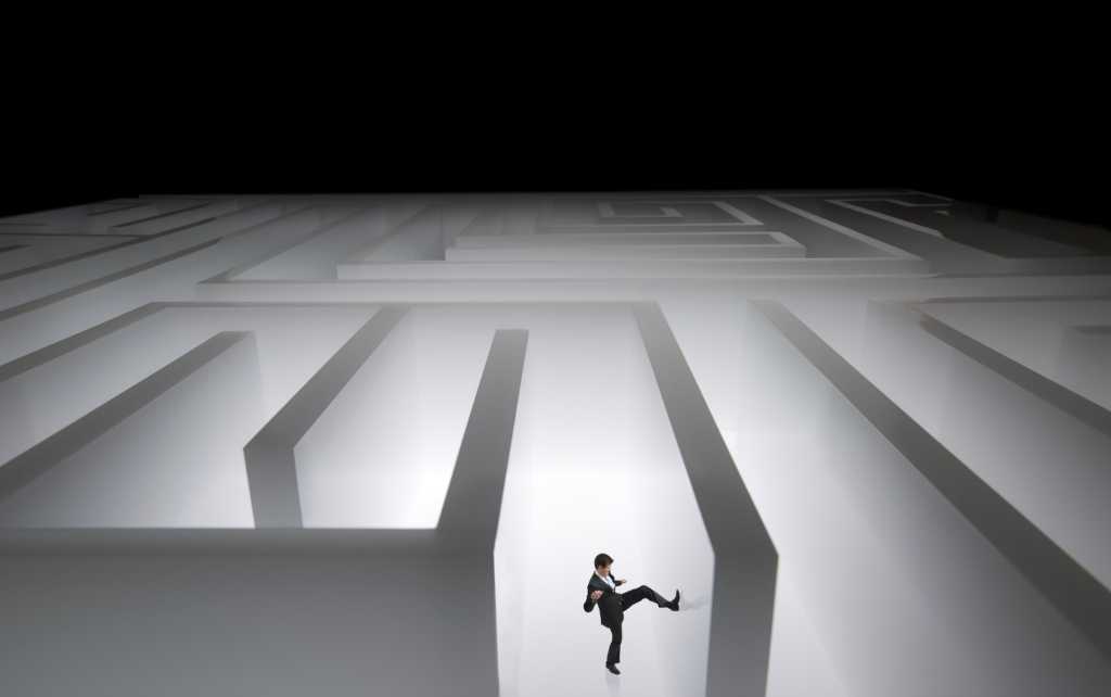 maze kicking wall lost angry stuck