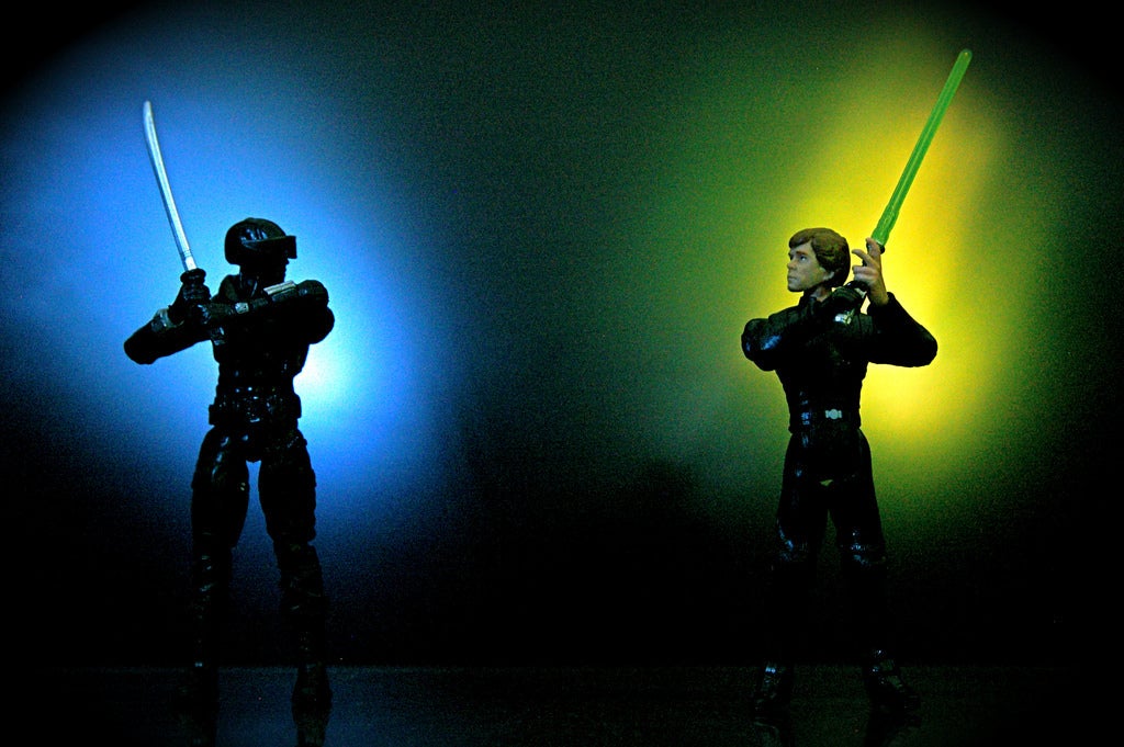 snake eyes luke skywalker duel swords lightsaber ninja fight battle