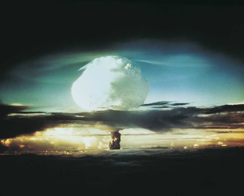 nuclear bomb test bikini atoll mushroom cloud explosion detonate
