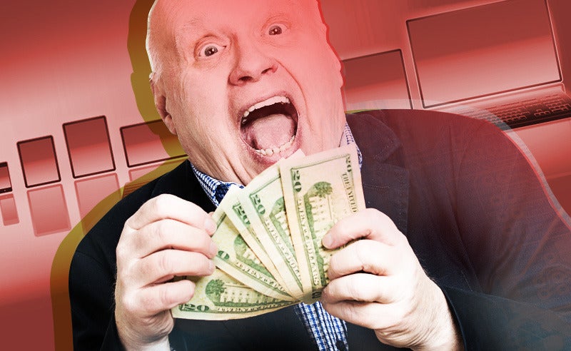 man eating money