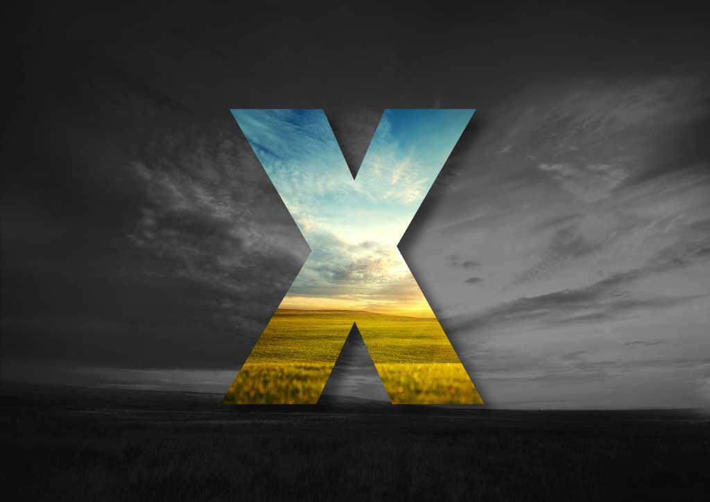 Landscape in the shape of the letter x.