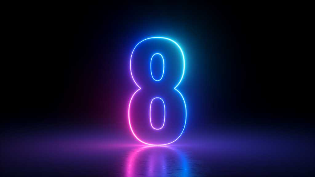 shutterstock 1890767461 3d render number eight glowing pink blue neon light