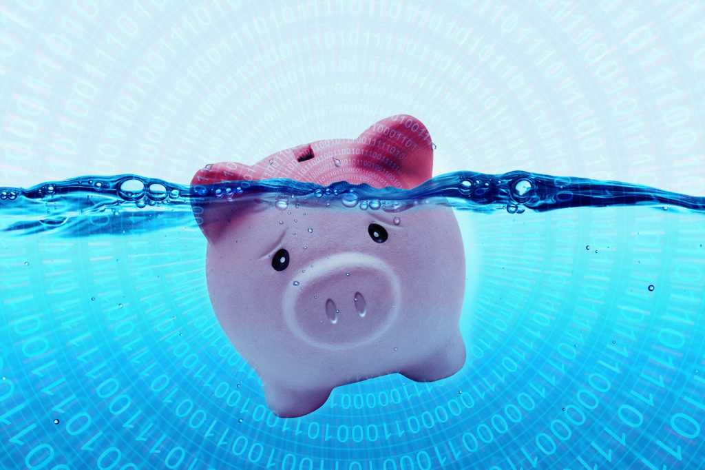 technology debt drowning in debt piggy bank by romolo tavani hudiem getty images
