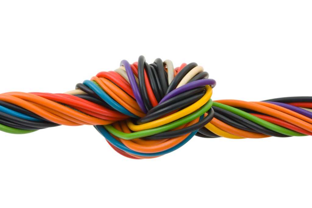 colorful network wires tied in a knot
