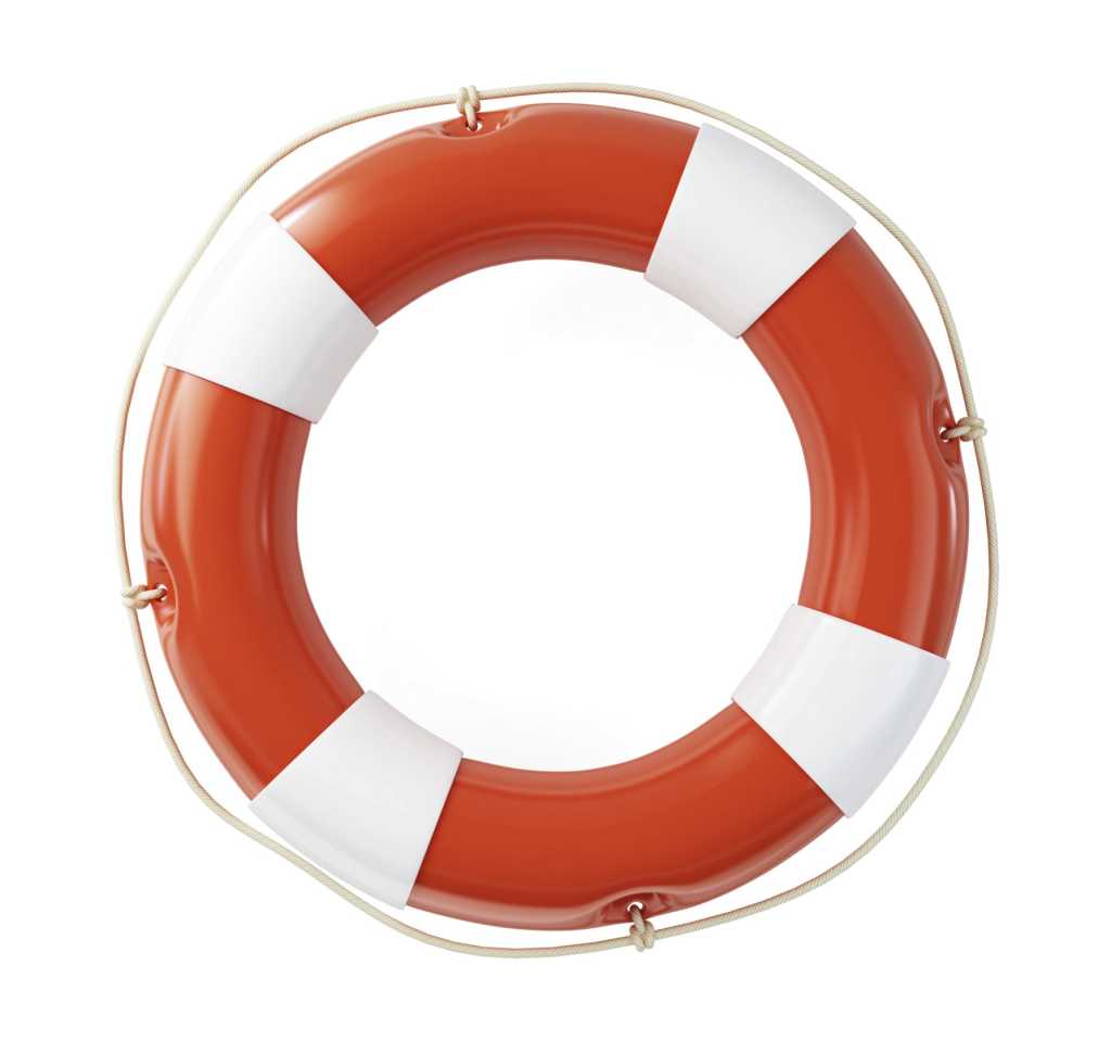 orange and white life preserver on white background