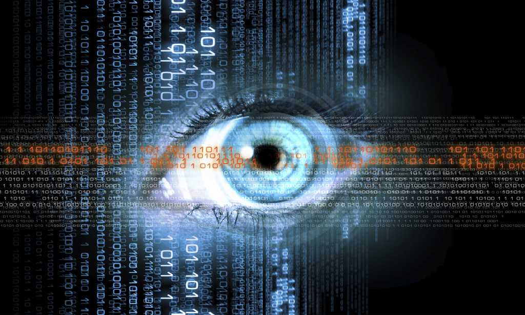 Abstract binary numbers with glowing eye