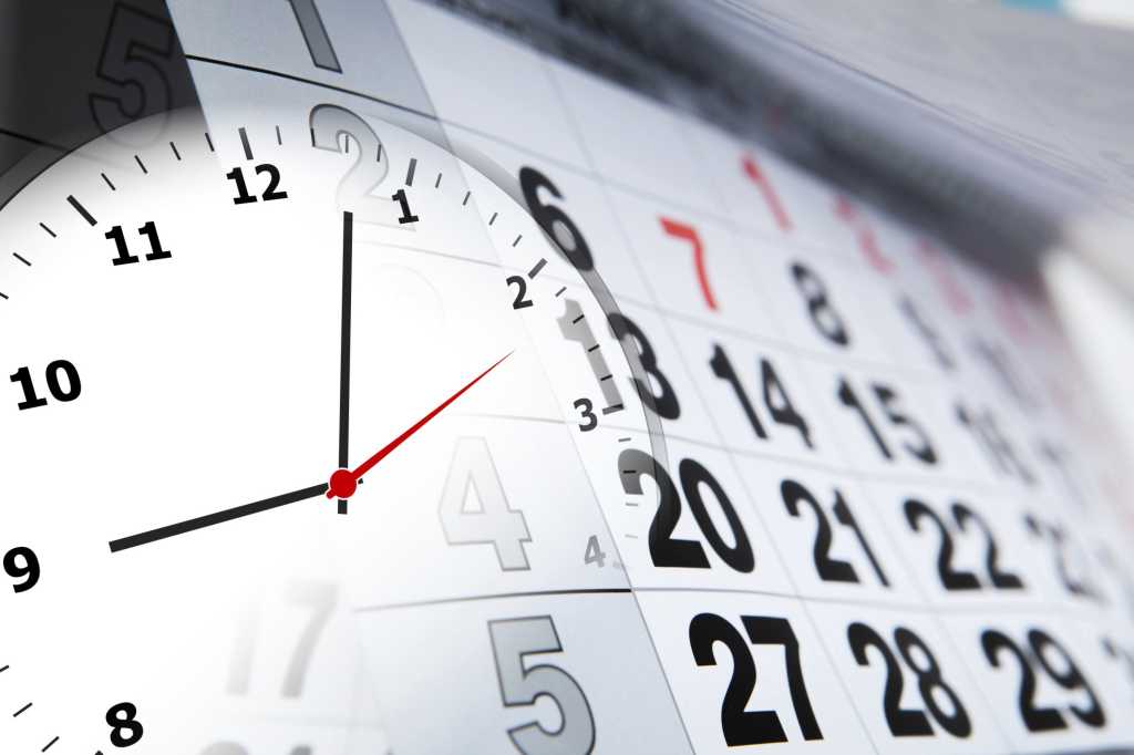 clock superimposed on monthly calendar