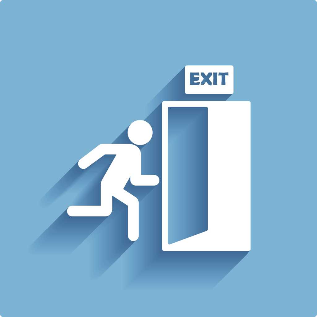 icon man running toward exit sign and door