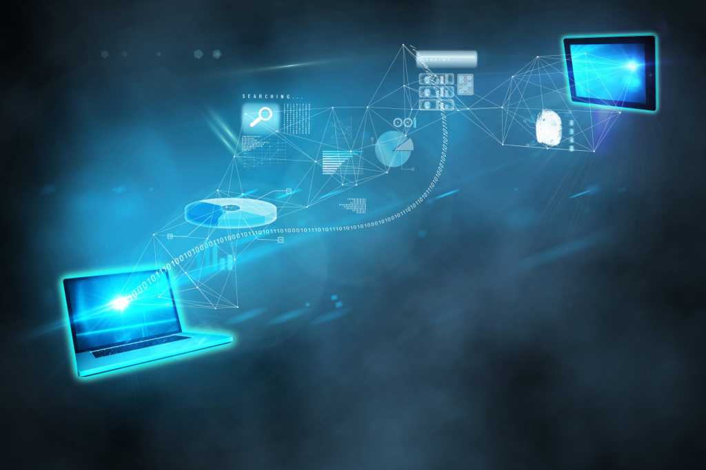 abstract laptop showing wireless internet connection