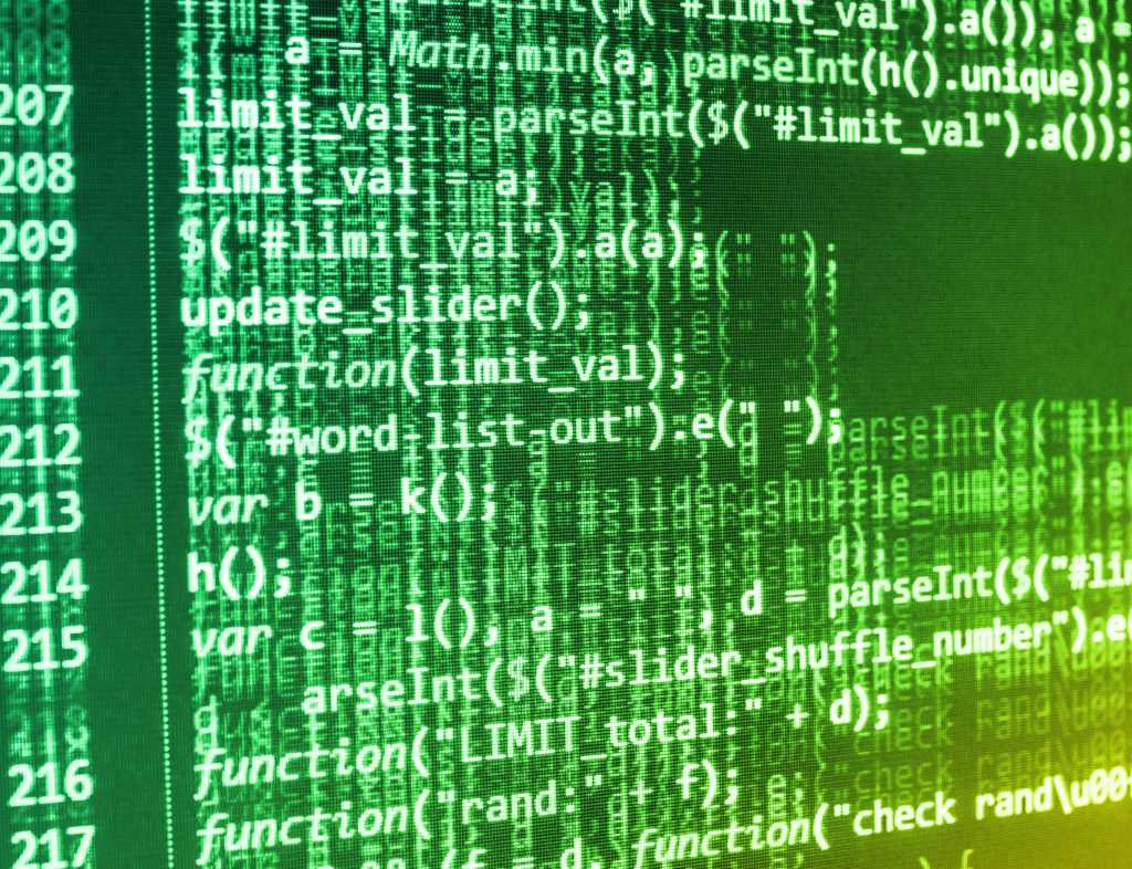 Green monitor screen with code