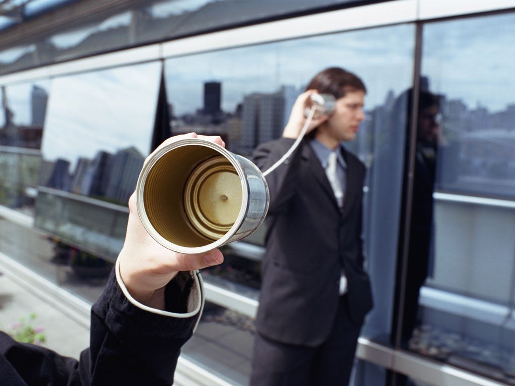 tin can phone communication communicate caller businessman