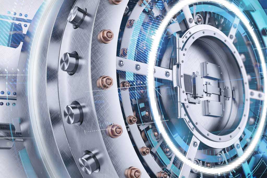 A vault door security mechanism with abstract circuits. / increase security / harden against attacks