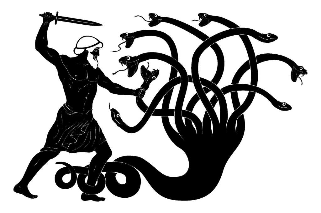 shutterstock 1192238830 hercules kills the hydra many-headed serpent of greek myth