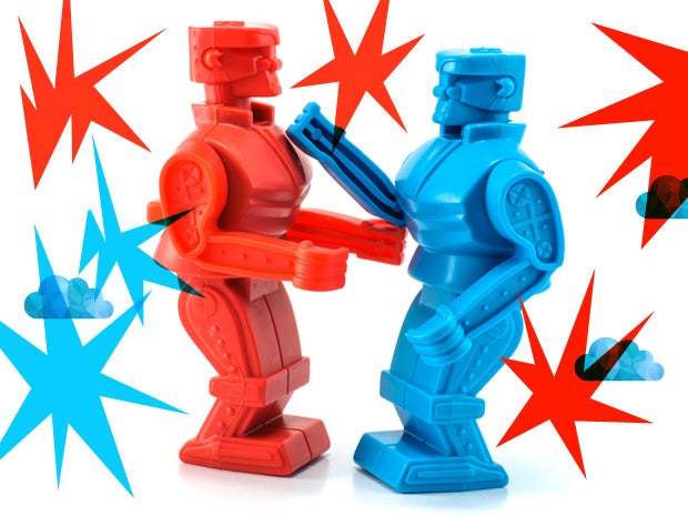 battle cloud robots fight boxing match feud