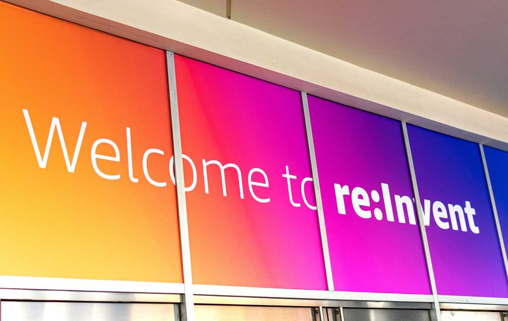 AWS re:Invent conference welcome outdoor sign.