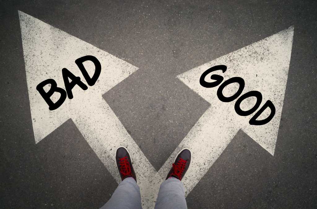 Bad vs good: Two arrows, two possible paths.