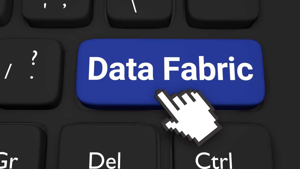 3D render illustration of keyboard key with Data Fabric title on it