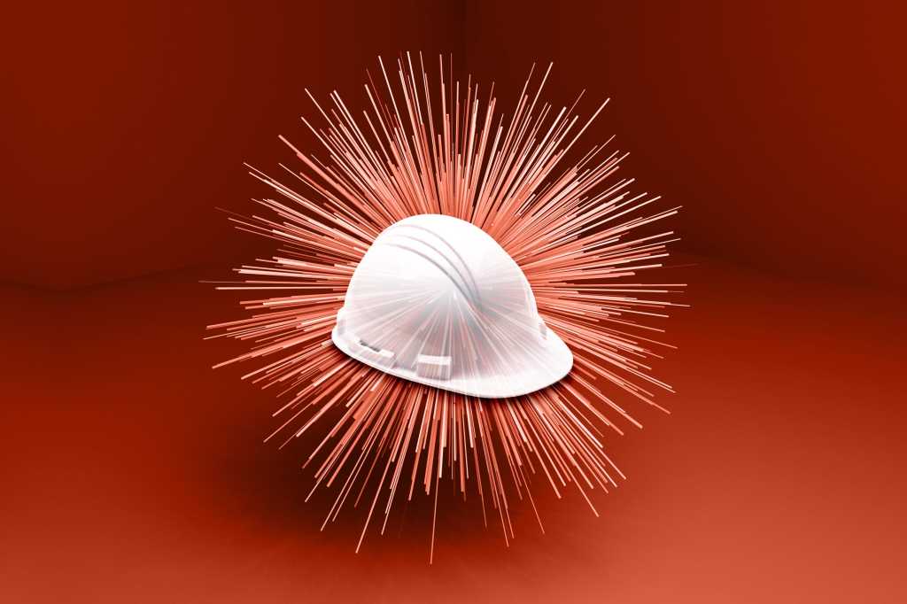 Hard hat with starburst-shaped model [building / development / work conditions]