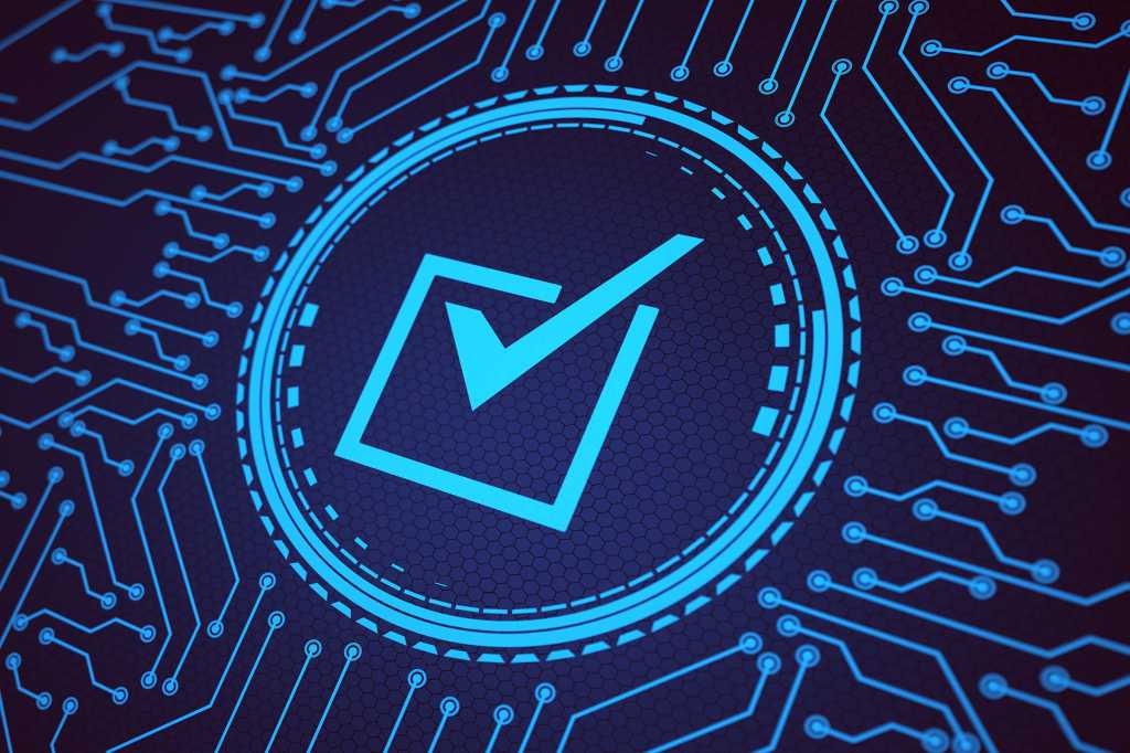 A virtual checkmark in digital system / standards / quality control / certification / certificates