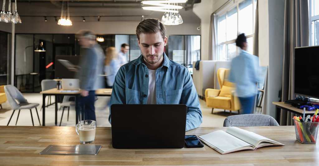 Man using windows laptop
