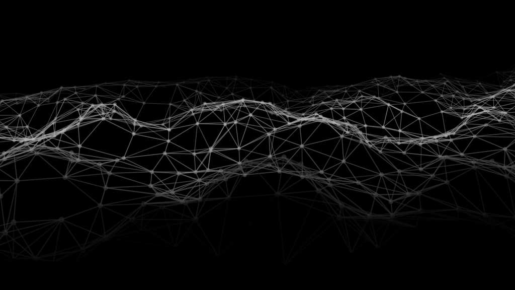 Abstract wave with moving dots and lines. Flow of particles. Vector cyber technology illustration.