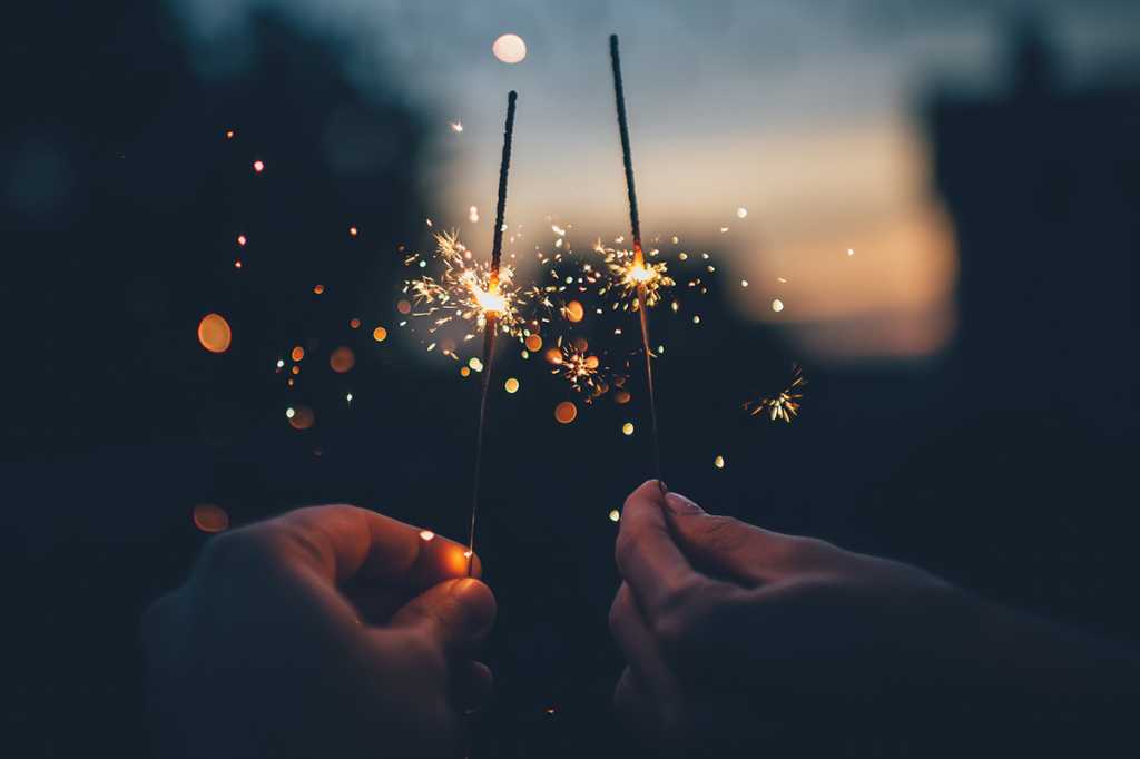 sparklers / fireworks / sunset
