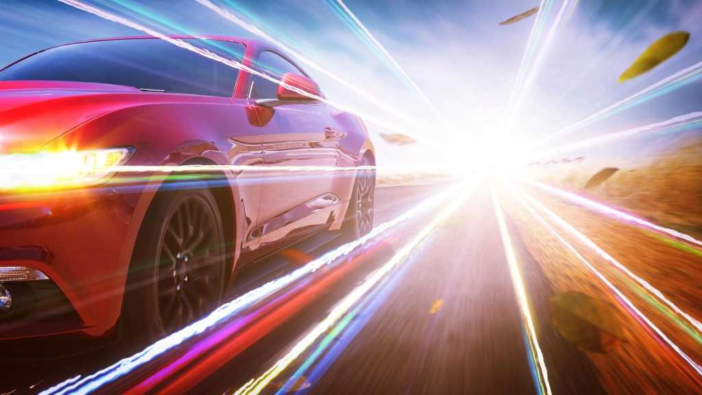 Red race car with light effect.